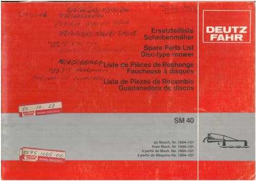 Deutz Fahr Disc Mower SM40 Parts Manual