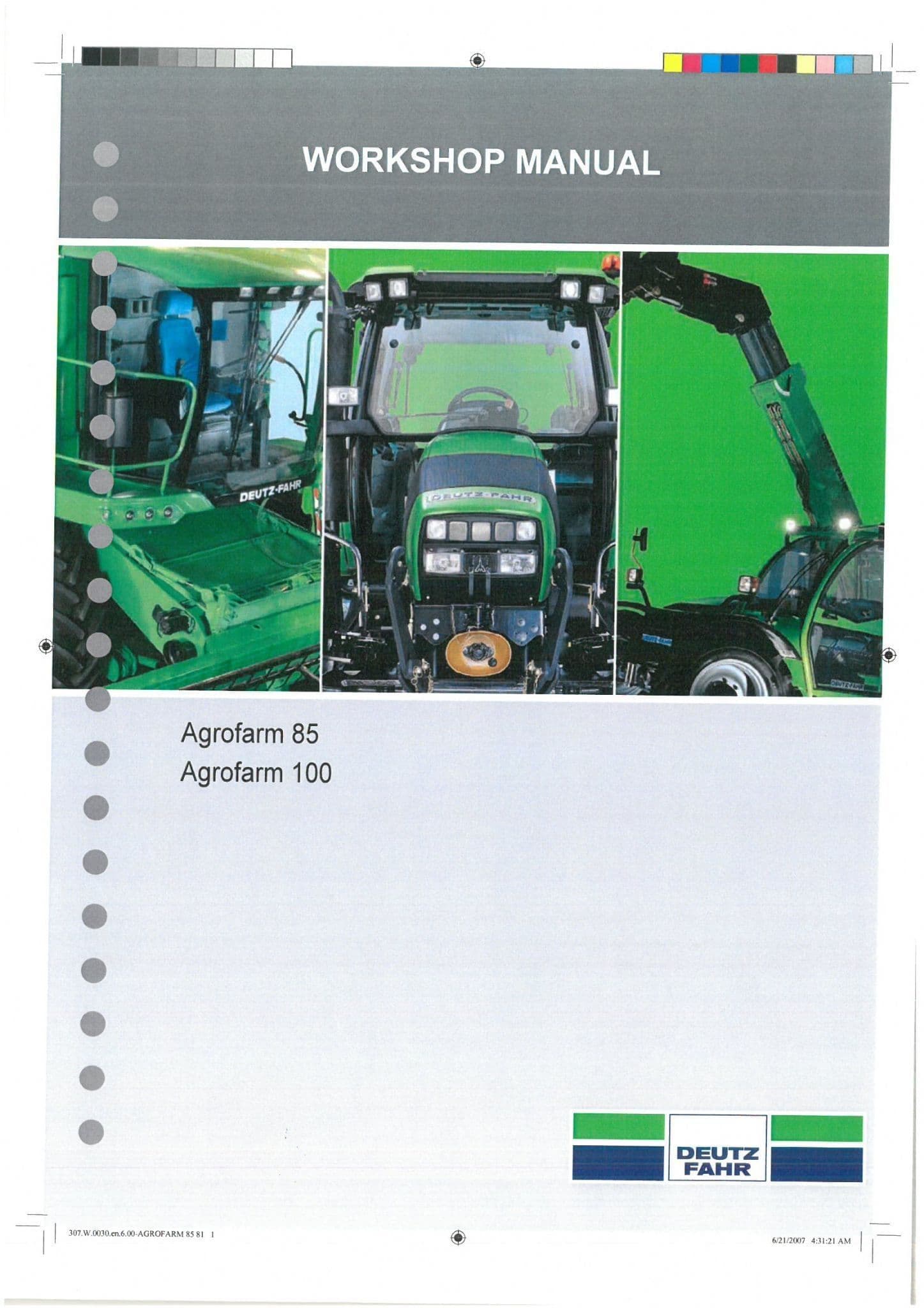 Deutz Fahr Tractor Agrofarm 85 100 Workshop Service Repair Manual