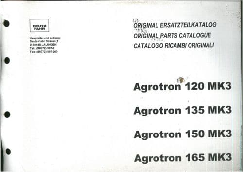 Deutz Fahr Tractor Agrotron 120, 135, 150, 165 (MK3) Parts Manual