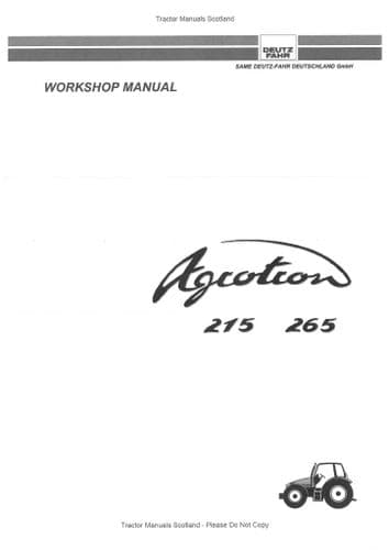 Deutz Fahr Tractor  Agrotron 215 265 Workshop Service Repair Manual