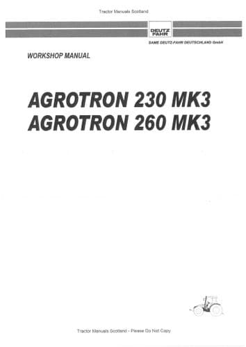Deutz Fahr Tractor  Agrotron 230 260 Workshop Service Repair Manual