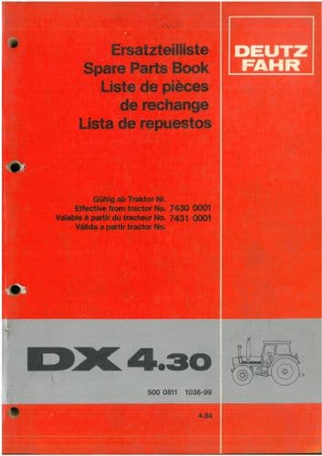 Deutz Fahr Tractor DX4.30 Parts Manual