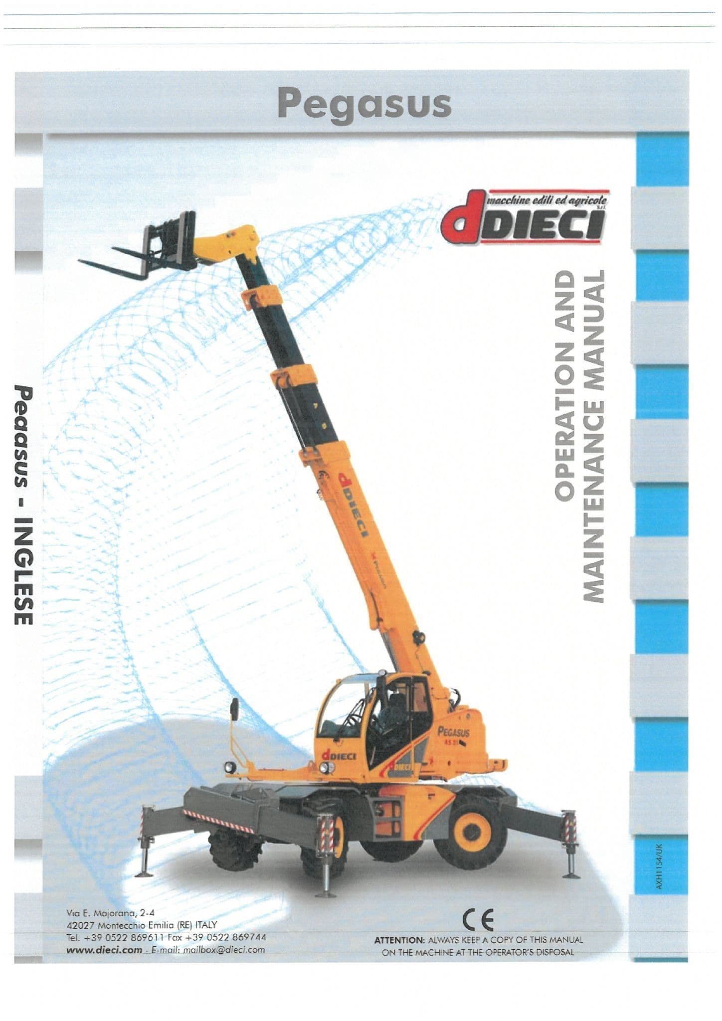 Dieci Telehandler Pegasus 38.16 40.17 40.25 45.19 45.21 50.21 60.16 70.11 Operators Manual