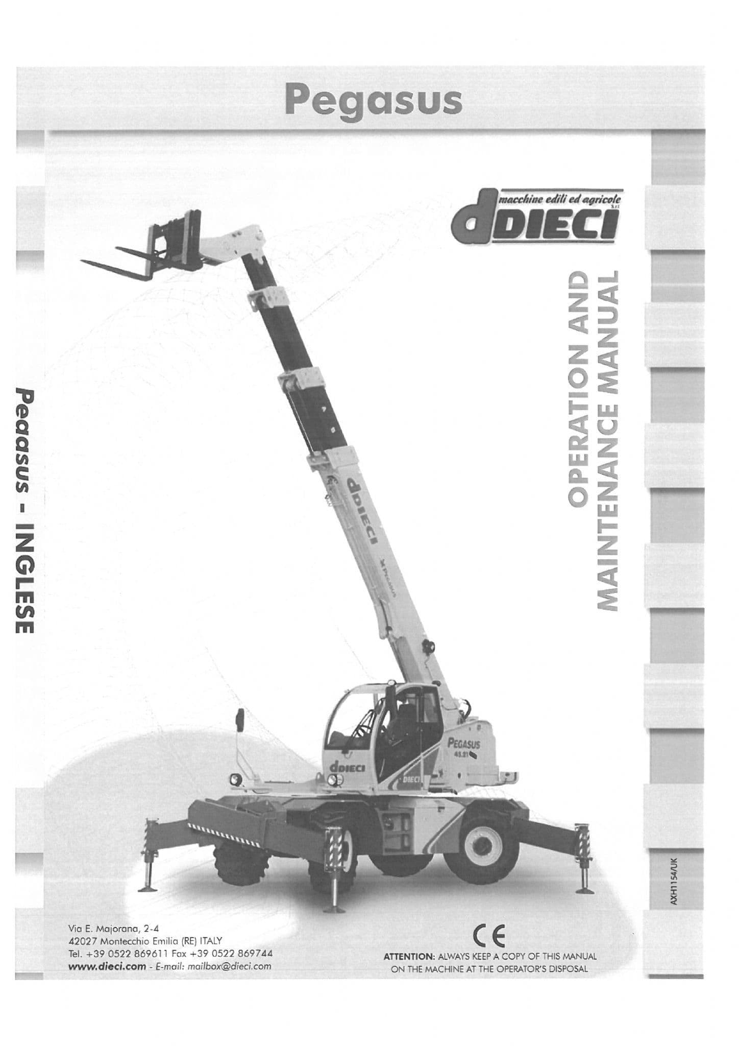 Dieci Telehandler Pegasus 45.19, Pegasus 40.17, Pegasus 60.16, Pegasus 70.11 Operators Manual
