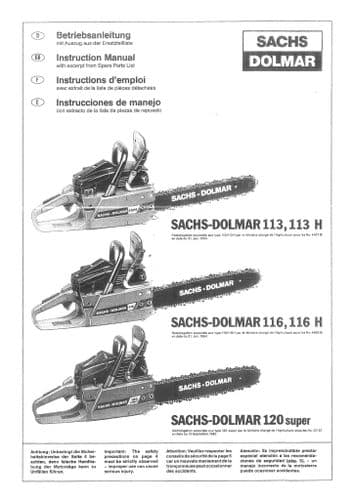 Dolmar Chainsaw 113, 113H, 116, 116H, 120 Super Operators Manual