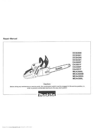 Dolmar Chainsaw EA4300F, EA4301F, MEA3500L, MEA3500M, MEA4300G, MEA4300L Workshop Manual