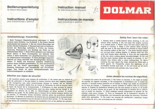 Dolmar Chainsaw - For Chainsaws With Petrol Engines Operators Manual
