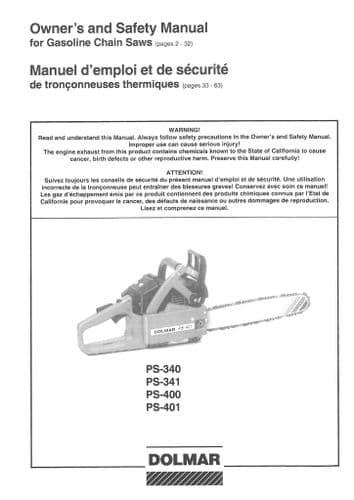 Dolmar Chainsaw PS-340 PS-341 PS-400 PS-401 Operators Manaul