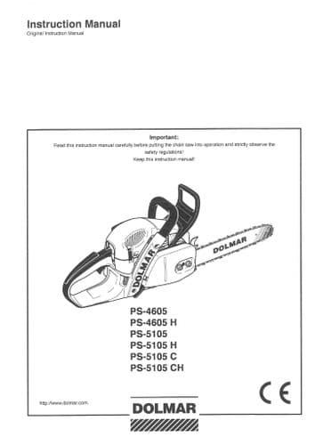 Dolmar Chainsaw PS-4605 PS-4605H PS-5105 PS-5105H PS-5105C PS-5105CH Operators Manual