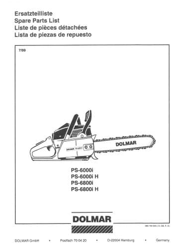 Dolmar Chainsaw PS-6000i, PS-6000i H, PS-6800i, PS-6800i H Parts Manual