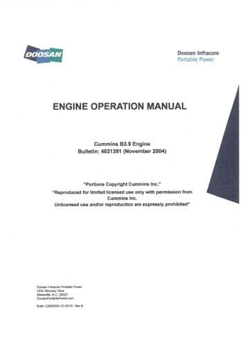 Doosan Cummins Engine B3.9 Operators Manual