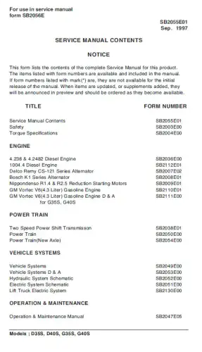 Doosan Diesel EngineD35S D40S G35S G40S Workshop Service Manual