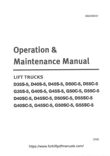 Doosan Forklift D35S-5 D40S-5 D45S-5 D50C-5 D55C-5 G35S-5 G40S-5 G45S-5 G50C-5 G55C-5 Operators Manu