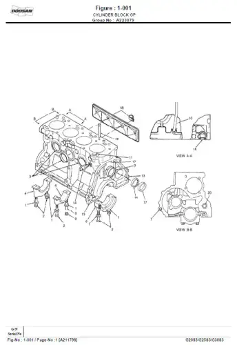 Doosan Forklift DieseL G20S-3 G25S-3 G30S-3 Parts Manual
