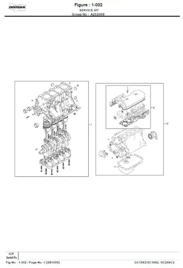 Doosan Forklift GC15S-2 GC18S-2 GC20SC-2 Parts Manual
