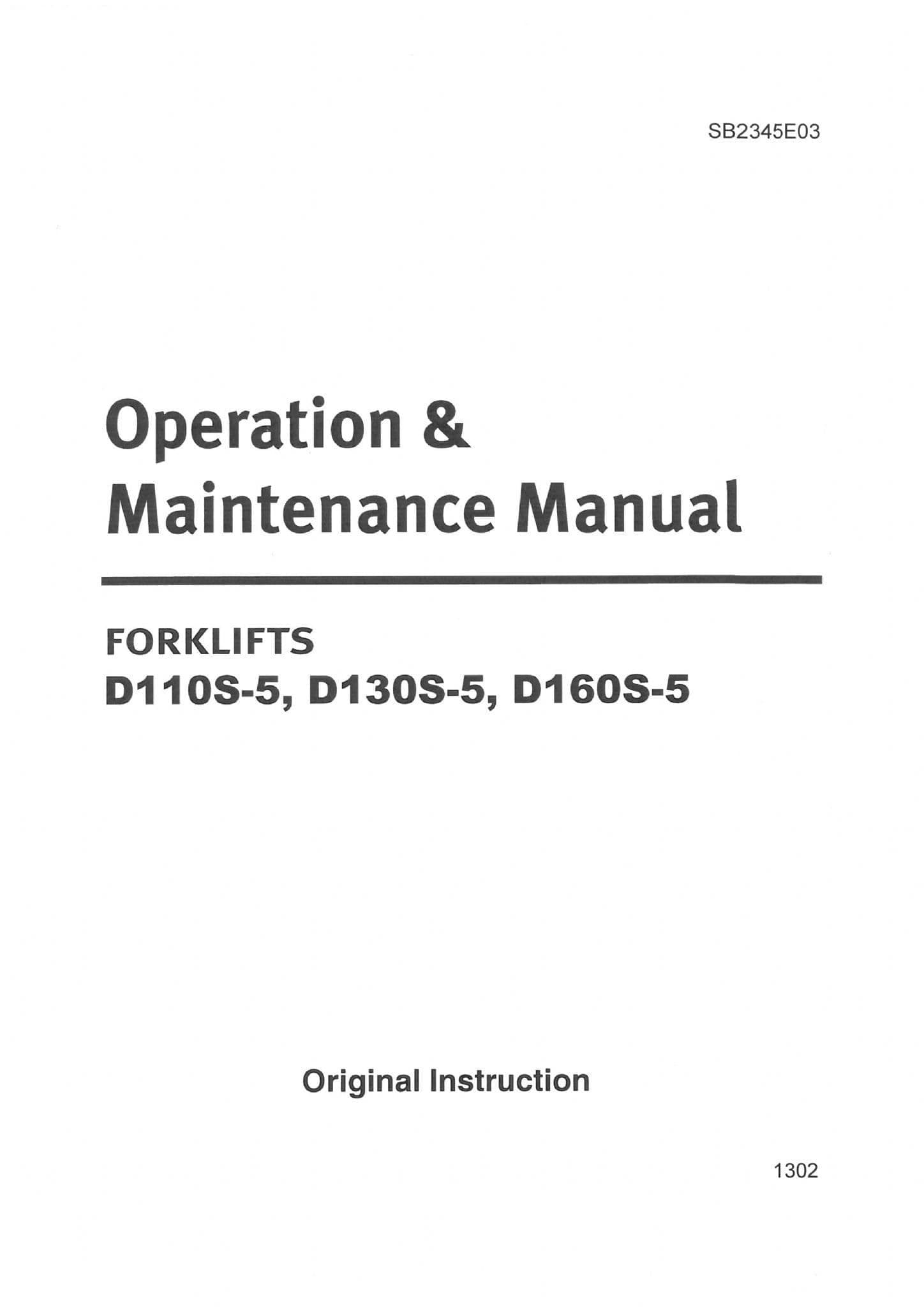 Doosan Forklift Truck D110S-5 D130S-5 D160S-5 Operators Manual