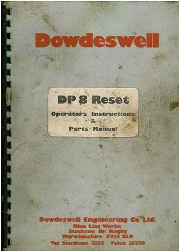 Dowdeswell DP8 Reset Plough Operators Manual with Parts List