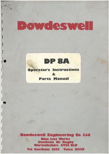 Dowdeswell DP8A Plough Operators Manual with Parts List