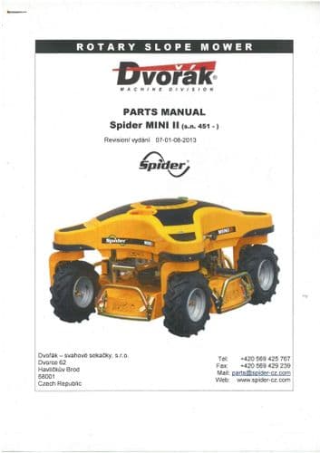 Dvorak Rotary Slope Mower Spider Mini II Parts Manual