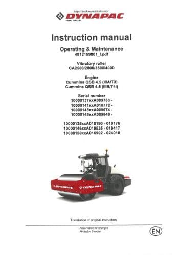 Dynapac Vibratory Roller CA2500 CA2800 CA3500 CA4000 Operators Manual