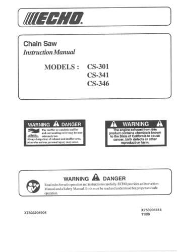 Echo Chainsaw CS-301 CS-341 CS-346 Operators Manual
