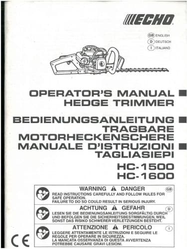 Echo Hedge Trimmer HC1500 HC1600 Operators Manual