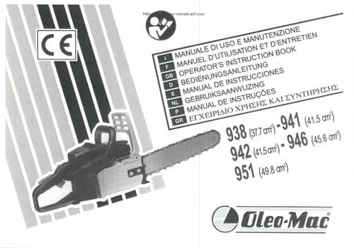 EFCO Chainsaw 938  941 942 946 951 Operators Manual
