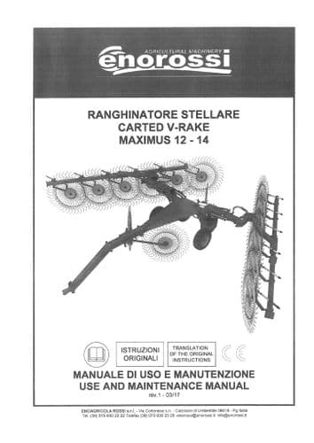 Enorossi Carted V Rake Tedder Maximus 12 & 14 Operators Manual