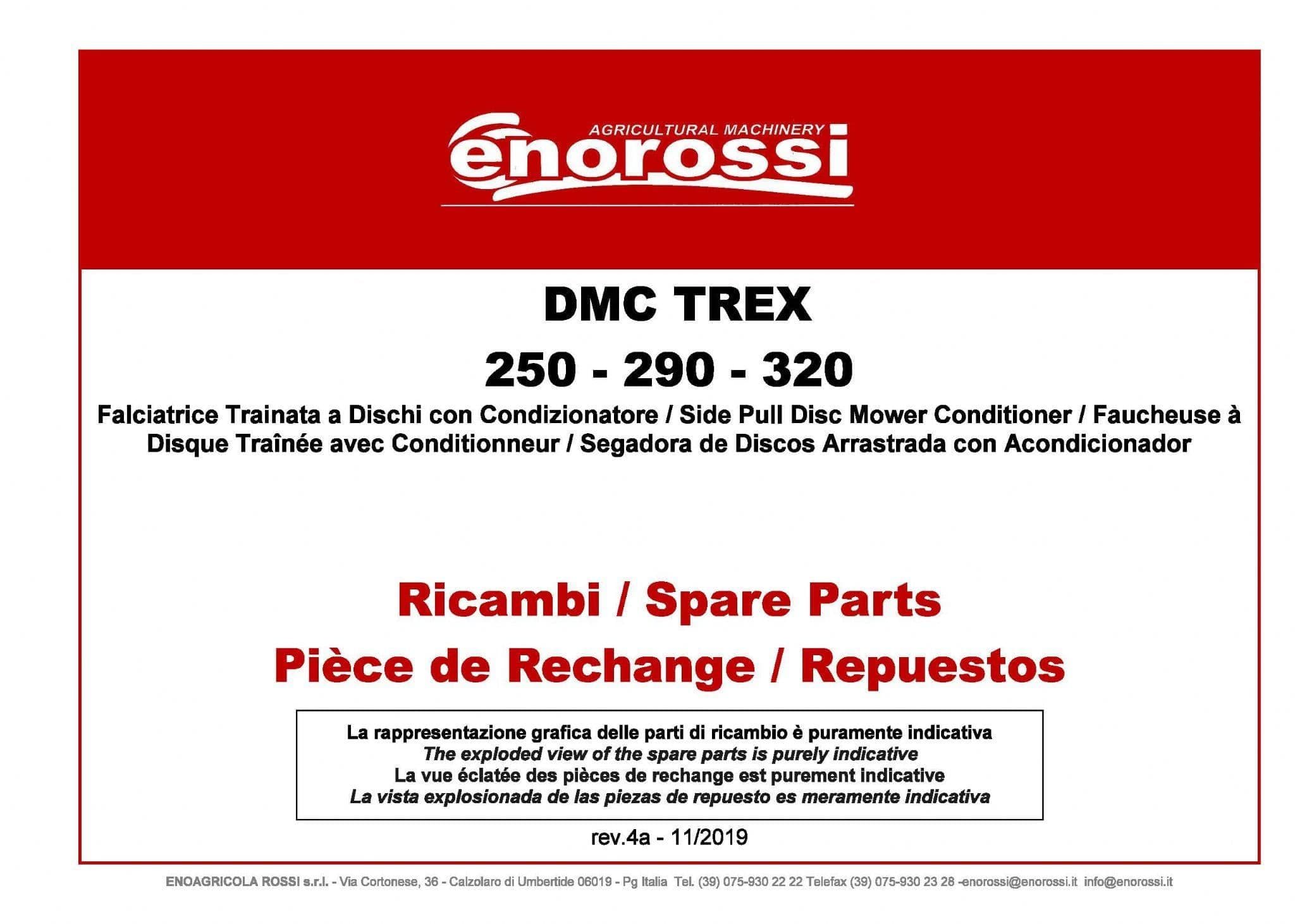 Enorossi Side Pull Disc Mower DMC TREX 250 290 320 Parts Manual