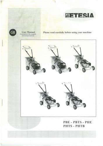 Etesia PBE PBTS PHE PHTS PHTB Mower Operators Manual