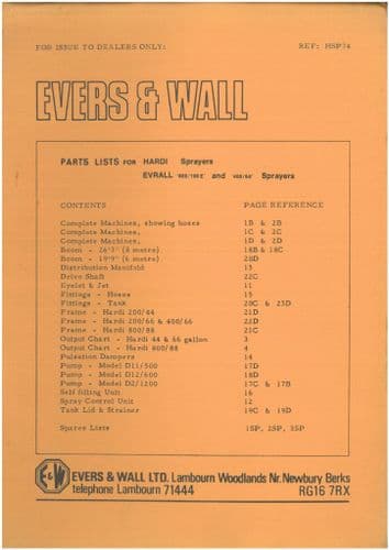 Evers & Wall Ltd Sprayer EVRALL  800/100E 400/66 Parts Manual