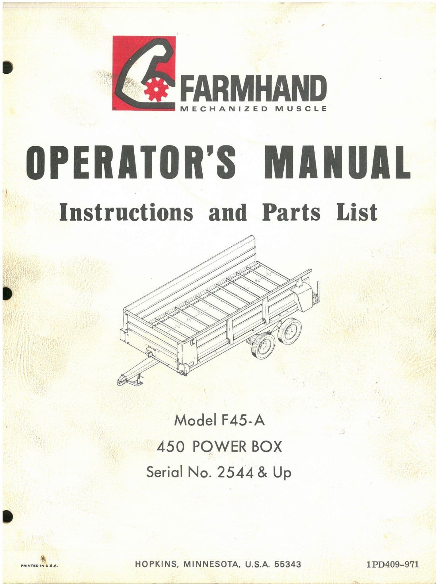 Farmhand  F45-A 450 Power Box  -  Operators Manual with Parts List