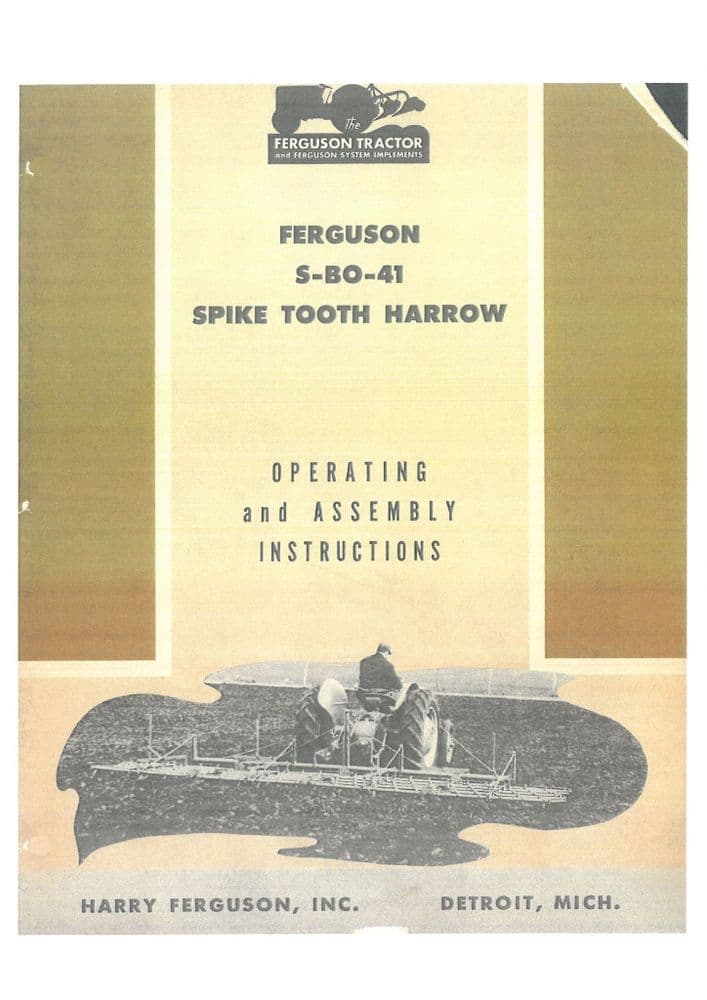 Ferguson Spike Tooth Harrow S-BO-41 Operators Manual