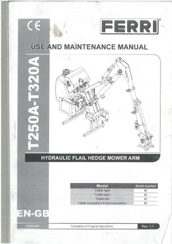 Ferri Hydraulic Flail Hedge Mower Arm T250A T320A Operators Manual
