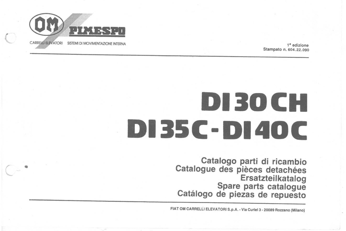 Fiat Forklift D130CH D135C D140C Parts Manual