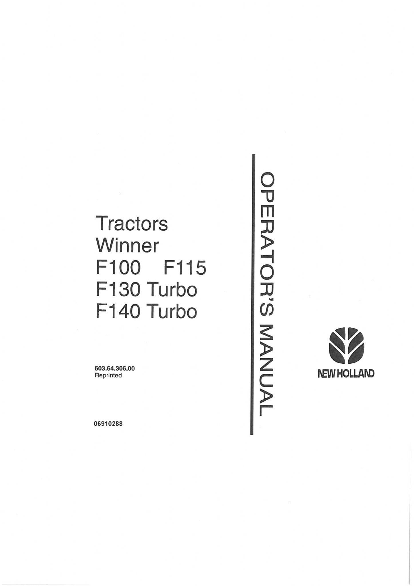Fiat Tractor F100 F115 F130 Turbo F140 Turbo Operators Manual
