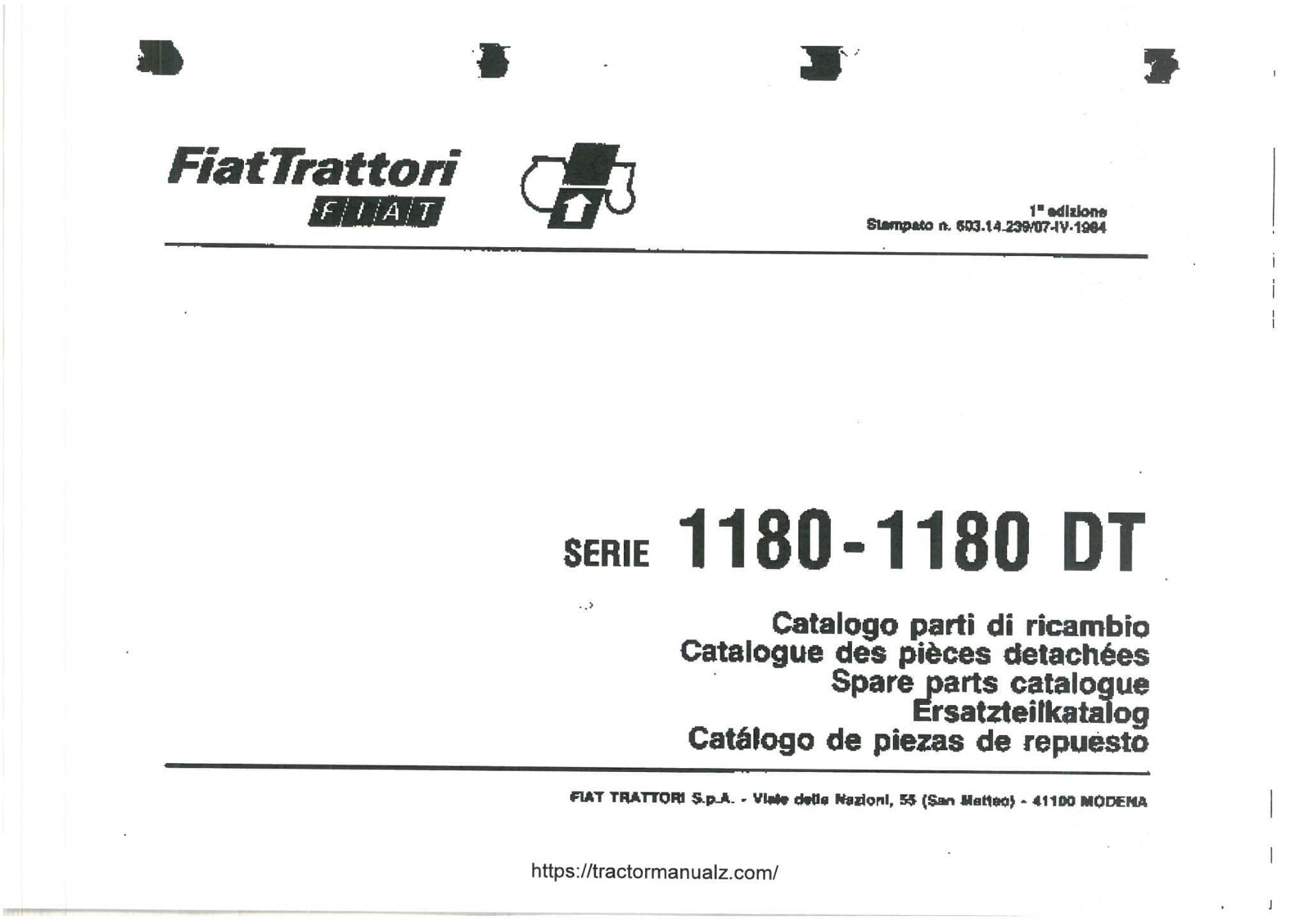 FiatTratori Fiat Tractor 1180 1180DT Parts Manual