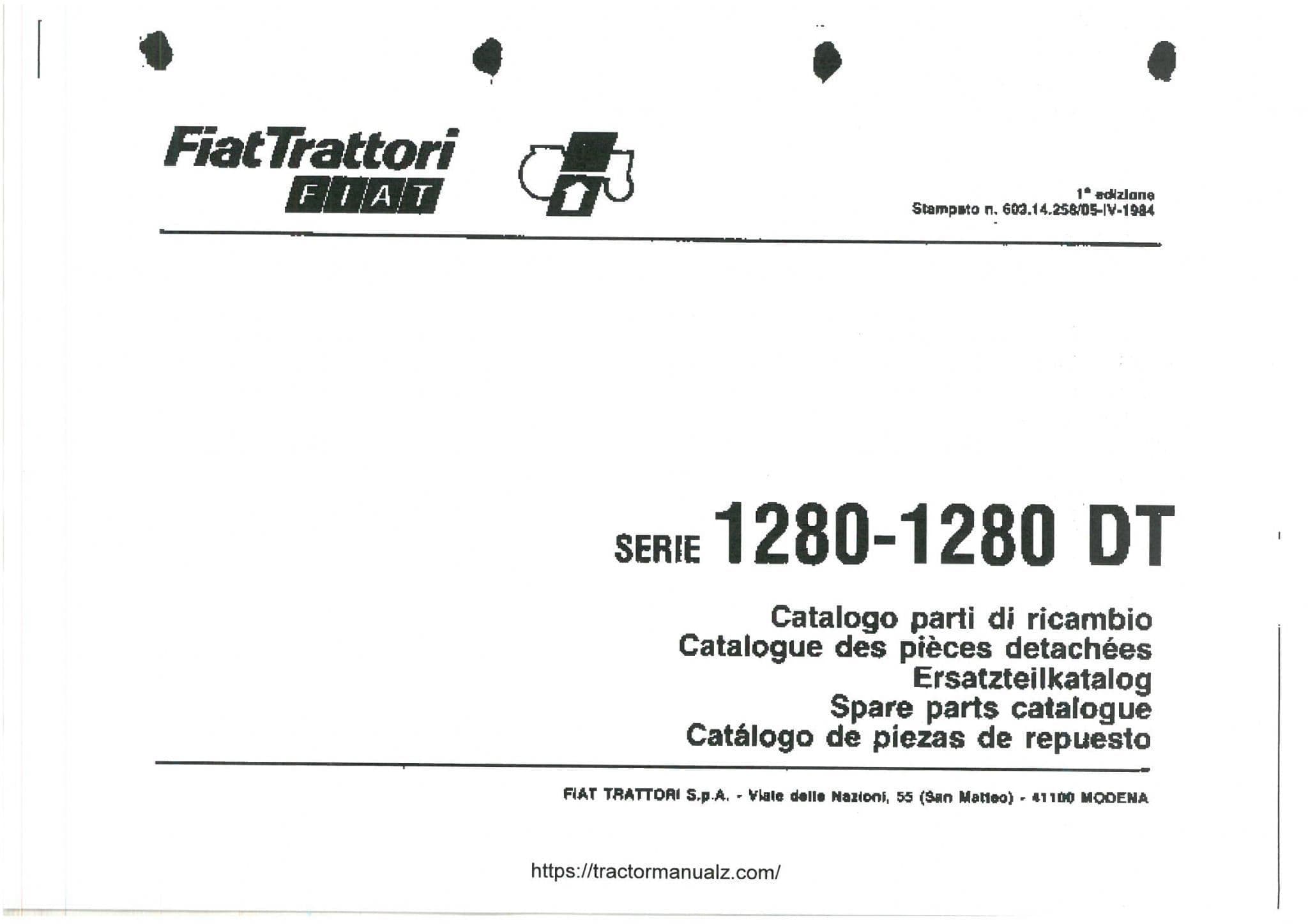FiatTratori Fiat Tractor 1280 1280DT Parts Manual