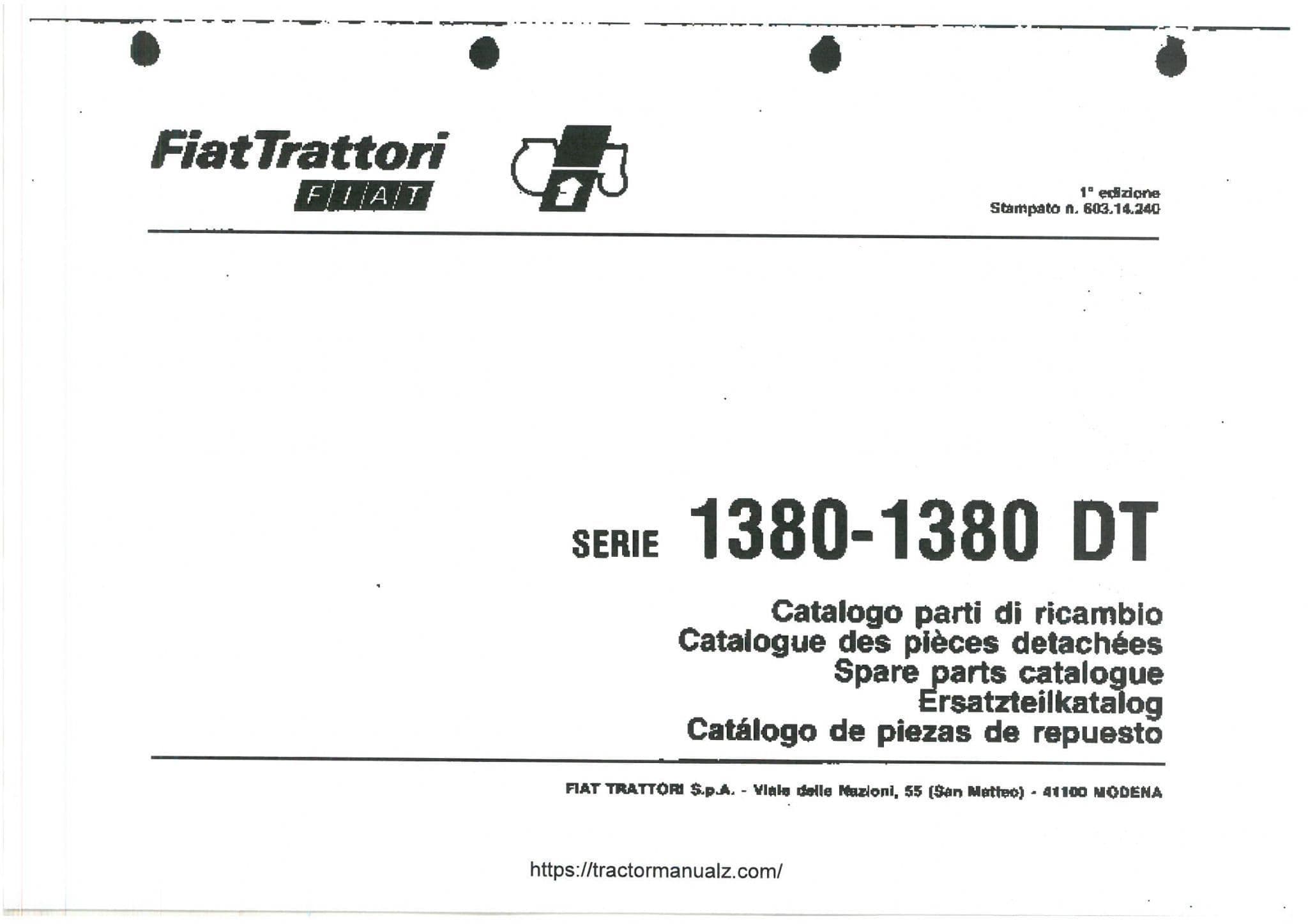 FiatTratori Fiat Tractor 1380 1380DT Parts Manual