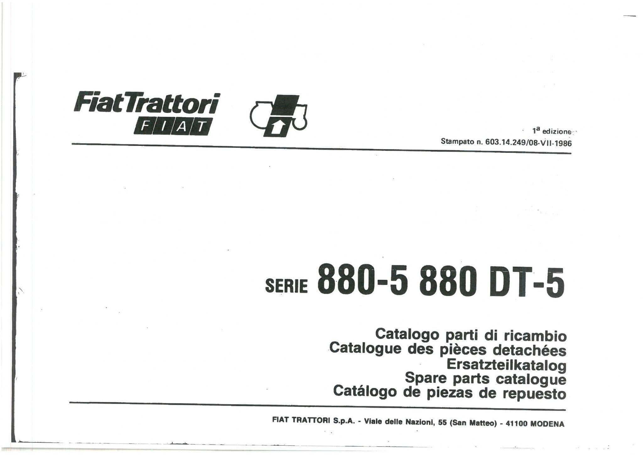 FiatTratori Fiat Tractor 880-5 & 880-5DT Parts Manual