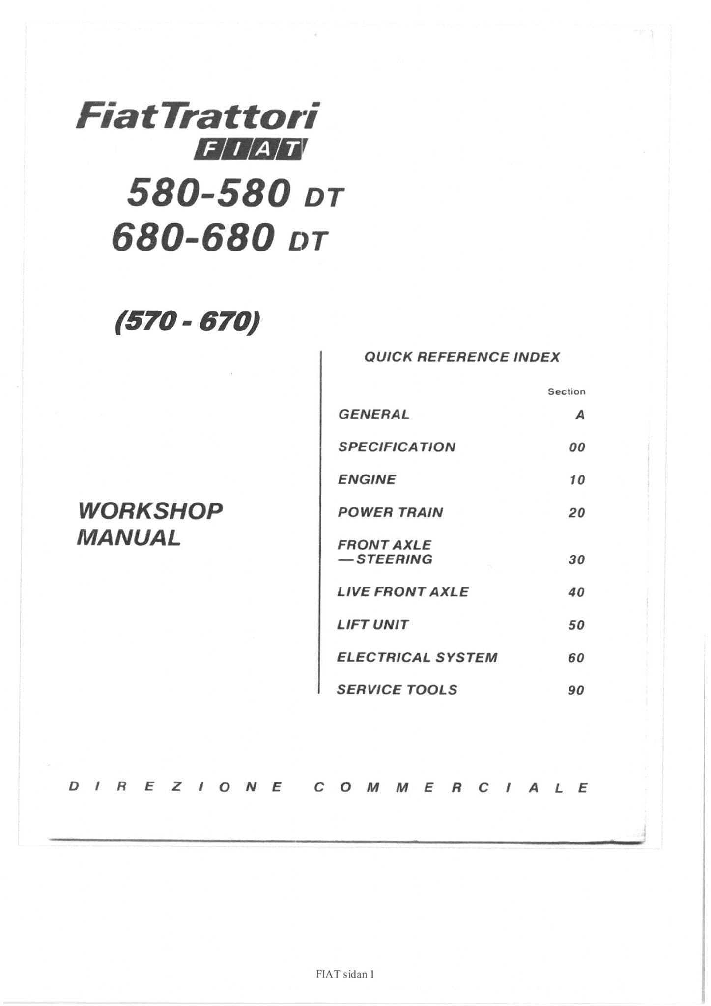 FiatTrattori Fiat Tractor 580 580DT 680 & 680DT Service Workshop Manual