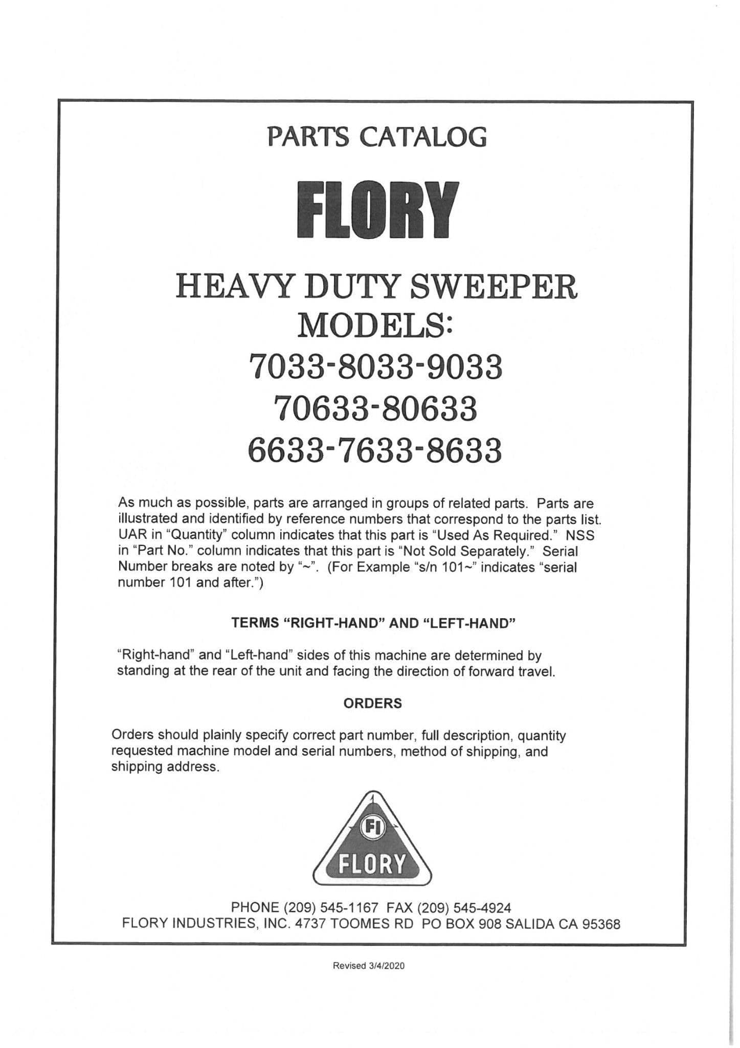 Flory Heavy Duty Sweeper 7033 8033 9033 70633 80633 6633 7633 8633