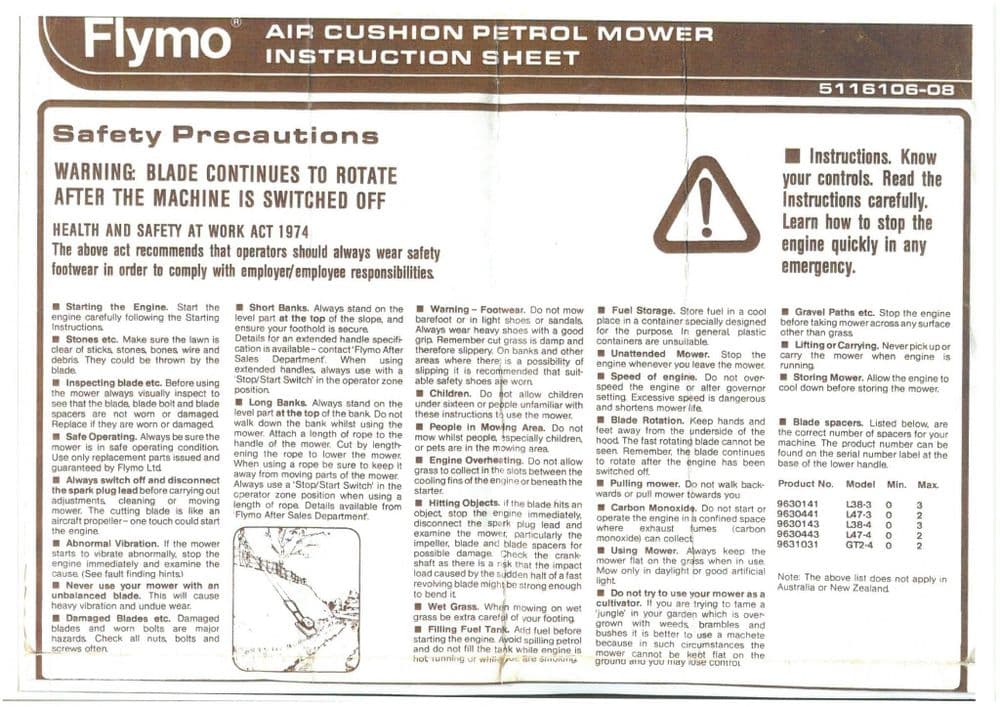 Flymo Air Cushion Petrol Mower L38-3 Operators Manual