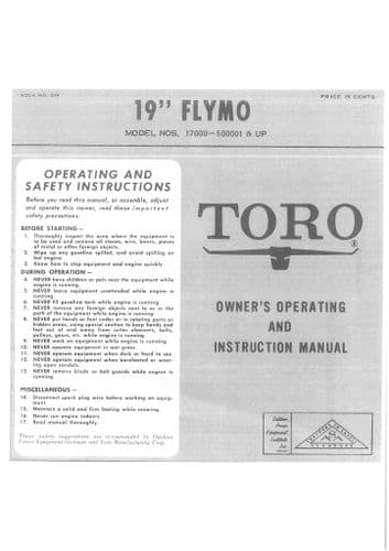 Flymo Mower Toro 19 Inch Operators Manual