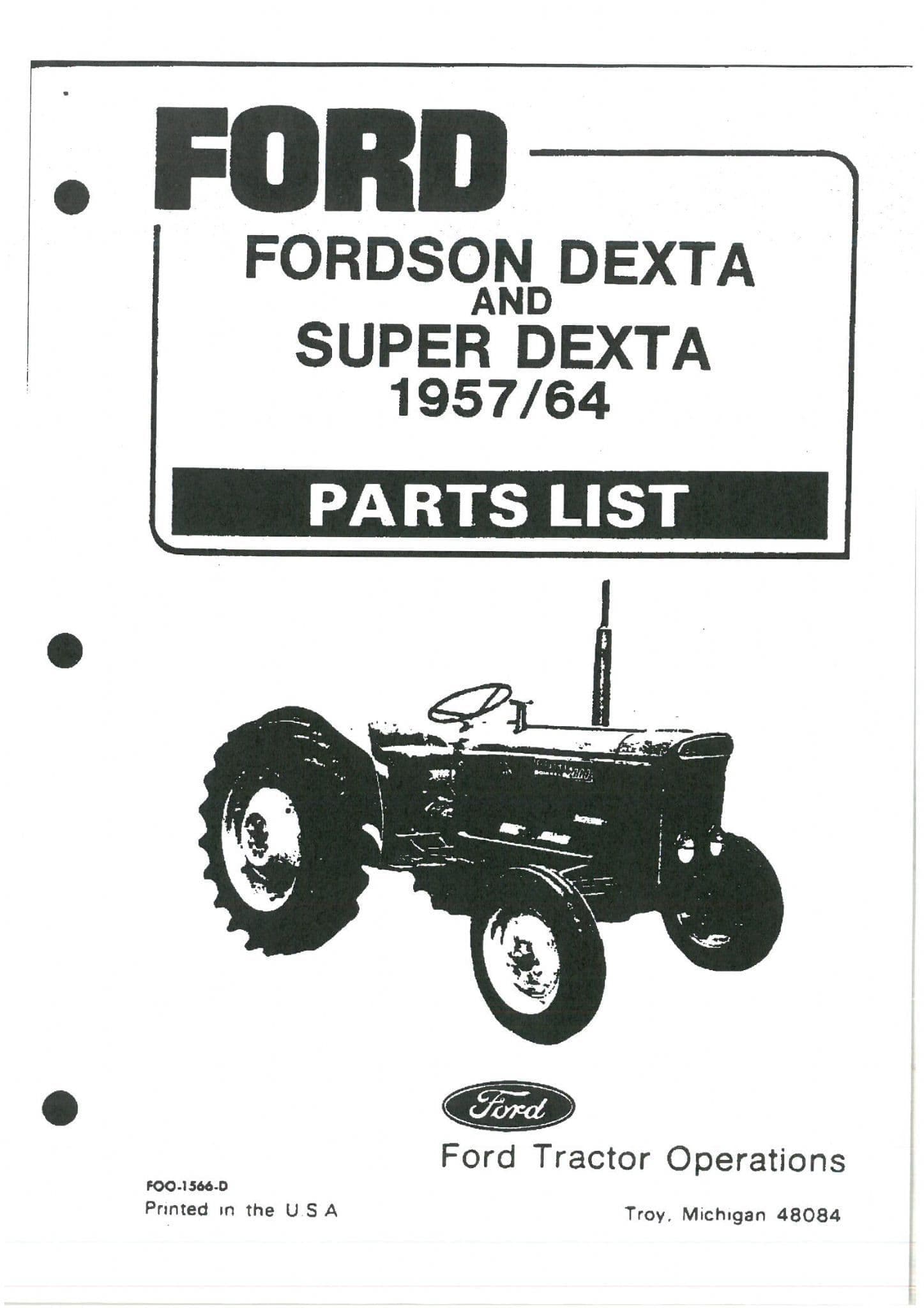 Fordson Tractor Dexta and Super Dexta 1957/64 Parts Manual