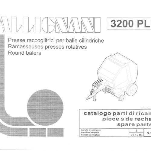 Gallignani Round Baler 3200 Plus Parts Manual