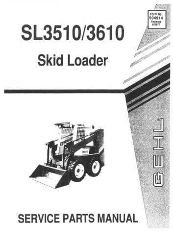 Gehl Skid Loader Model SL3510 SL3610 Parts Manual SL 3510 3610