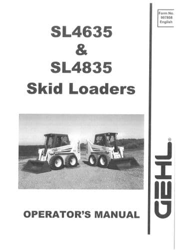 Gehl Skid Loader Model SL4635 SL4835 Operators Manual SL 4635 4835