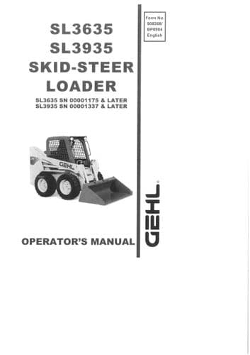 Gehl Skid Steer Loader Model SL3635 SL3935 Operators Manual SL 3635 3935
