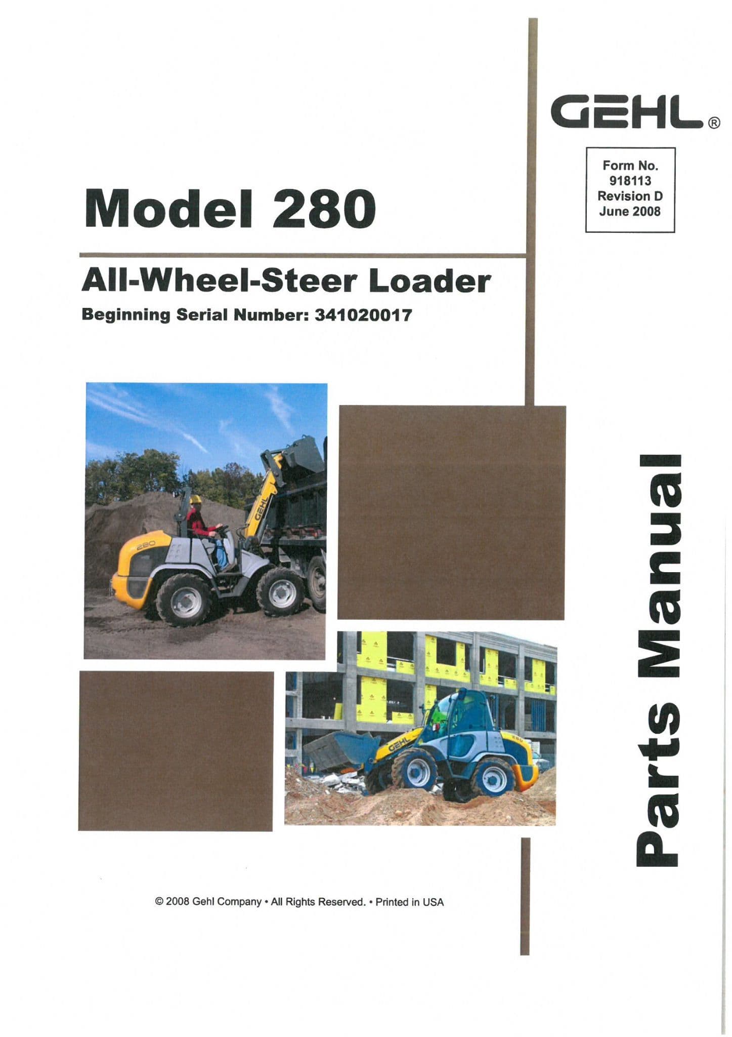 Gehl Skid Steer Steer Loader Model R190 R190 (EU) & R190 X Series Parts Manual R 190